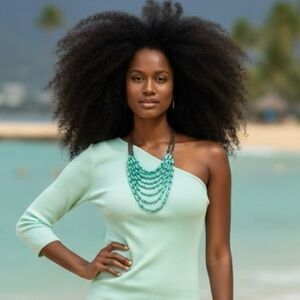 NWOT Red SZ L mint green one shoulder with 3/4 sleeve ribbed top. Bust 34”-40”